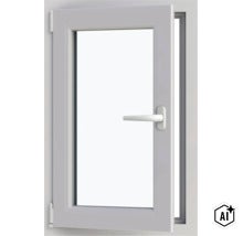 Fereastră din material plastic cu un singur canat, mecanism oscilobatant și mâner. (Image AI modified or generated)