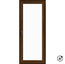 Fereastră cu un canat din material plastic cu cadru aspect lemn și mâner (Image AI modified or generated)