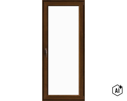 Fereastră cu un canat din material plastic cu cadru aspect lemn și mâner (Image AI modified or generated)