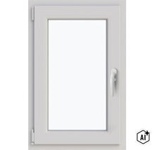 Fereastră din material plastic cu un singur canat, cu mecanism de deschidere oscilo-batantă și mâner. (Image AI modified or generated)