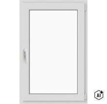 O fereastră simplă din material plastic alb cu mecanism de oscilobatare și mâner. (Image AI modified or generated)