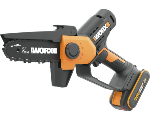 Ferăstrău cu lanț cu acumulator Worx cu acumulator de 20 Volt și lungime a lamei de 12 centimetri