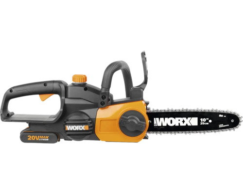 Fierăstrău cu lanț cu acumulator WORX 20 Volt cu o lungime a lamei de 25 centimetri.
