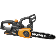 Motoferăstrău cu acumulator Worx 20 Volt cu o lungime a lamei de 25 centimetri.