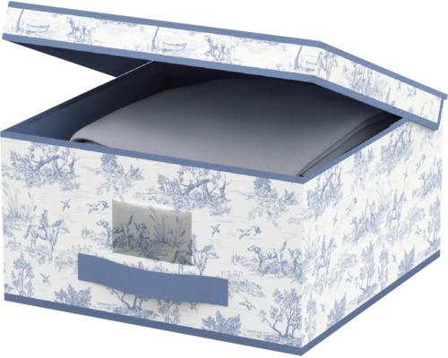 Cutie de depozitare pătrată din carton cu capac și mâner cu model Toile de Jouy