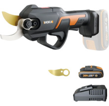 Foarfecă de crengi cu acumulator WORX 20 Volți cu acumulator, încărcător și lamă de rezervă.