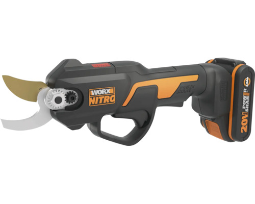 Foarfecă de grădină cu acumulator WORX NITRO 20 Volți cu motor fără perii și acumulator Power Share.