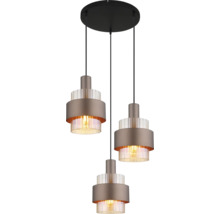 Pendul cu trei surse de lumină cu corp metalic și inserție de sticlă striată pentru iluminat interior modern