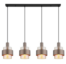 Pendul cu patru surse de lumină cu abajururi cilindrice din sticlă și metal pentru iluminat interior modern
