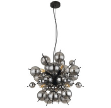 Pendul modern cu multe sfere de sticla de diferite dimensiuni si suspensie centrala.