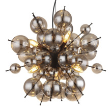 Candelabru modern cu numeroase sfere din sticla si accente metalice pentru iluminat interior exclusivist