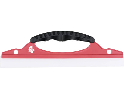 Racletă Dirt Devil cu cadru roșu, mâner ergonomic negru și lamă de cauciuc albă.