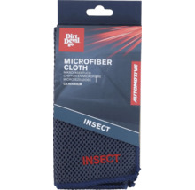 Sigla Dirt Devil pe ambalajul unei lavete din microfibră pentru îndepărtarea insectelor de pe mașini, aproximativ 40 pe 40 centimetri.
