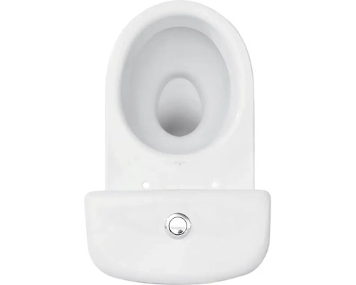 Vas WC suspendat cu clătire adâncă din ceramică cu rezervor integrat și buton de acționare privit de sus