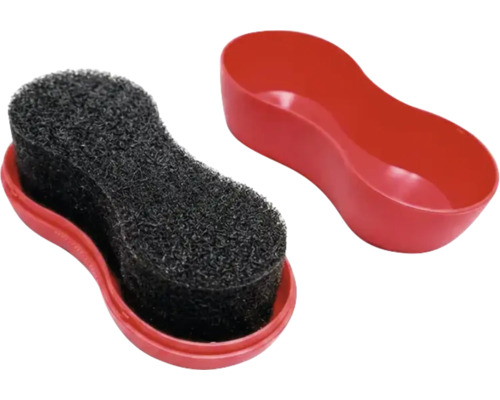 Burete pentru încălțăminte cu carcasă din plastic roșu și burete negru cu formă ergonomică.