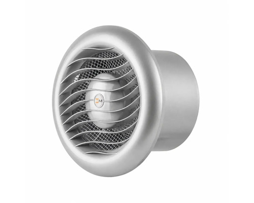 Ventilator de perete rotund cu grila de protectie si lamele de ventilatie pentru aerisirea spatiilor de locuit.