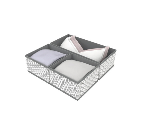 Set de trei organizatoare pătrate pentru sertare cu model geometric pentru depozitarea lenjeriei și a hainelor.