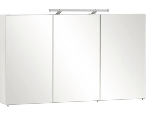 Dulap cu oglindă cu trei uși pentru baie cu iluminare LED superioară integrată.