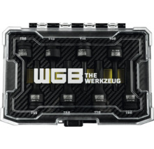 Set de 8 biți Torx WGB The Werkzeug din oțel crom-molibden în cutie de plastic.