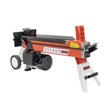 Despicător de lemne orizontal portocaliu LM60 cu motor electric, picioare de sprijin stabile și roți pentru transport.