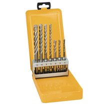 Set de 7 burghie pentru rotopercutor SDS-plus în casetă metalică, cu dimensiuni de la 5 la 12 mm.