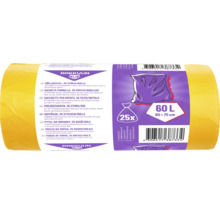 Pungi de gunoi galbene Rakkuun, 25 de bucăți pe rolă, 60 litri, 60 pe 75 centimetri.