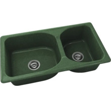 Chiuvetă dublă de bucătărie din compozit de granit verde cu două cuve.