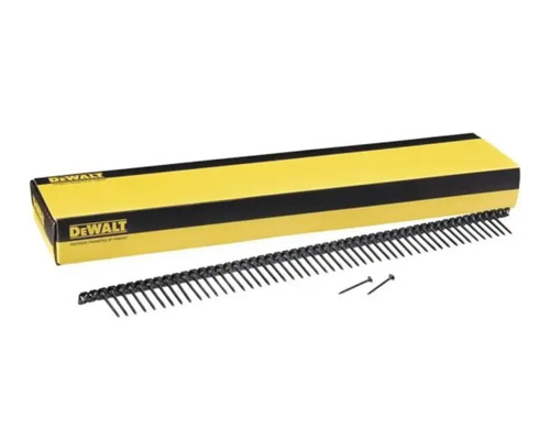 Șuruburi pe bandă DeWALT pe bandă de plastic cu cutie de ambalaj din carton.