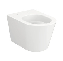 Vas de toaleta suspendat din ceramica cu cuva adanca pentru montare pe perete intr-o baie moderna.