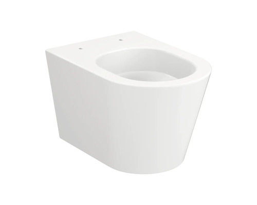Vas de toaleta suspendat din ceramica cu cuva adanca pentru montare pe perete intr-o baie moderna.