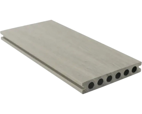 Placa de terasa din compozit lemn-plastic cu profil celular si suprafata neteda, cu canelura laterala pentru fixare