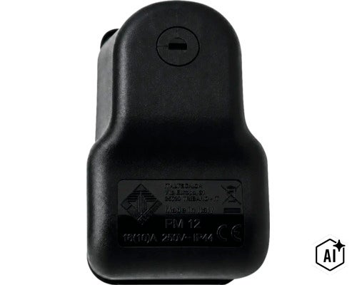 Capac din plastic negru al unui presostat Italtecnica PM 12 cu specificații tehnice precum 250 volți și grad de protecție IP44. (Image AI modified or generated)
