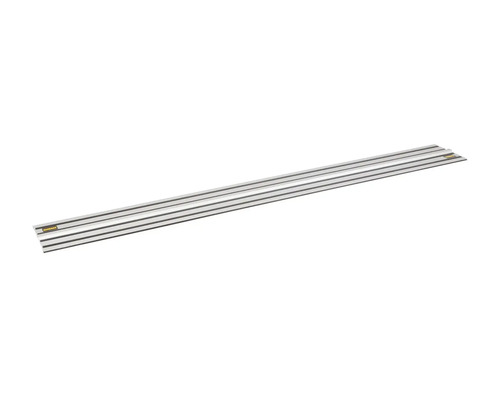 Șină de ghidare DeWalt din aluminiu cu benzi de alunecare negre pentru tăieri precise.