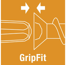 Simbol pentru GripFit, care indică potrivirea optimă și fixarea sigură între bitul de șurubelniță și capul șurubului.