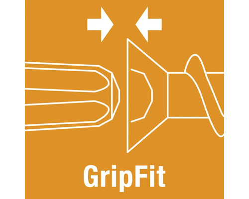 Simbol pentru GripFit, care indică potrivirea optimă și fixarea sigură între bitul de șurubelniță și capul șurubului.