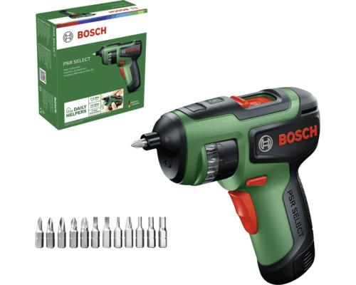 Șurubelniță cu acumulator Bosch PSR Select cu tambur integrat pentru doisprezece biți, inclusiv ambalaj