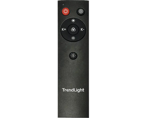 Telecomanda pentru corpuri de iluminat cu sigla TrendLight si butoane pentru reglarea luminozitatii si temperaturii de culoare