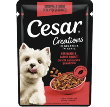 Hrana umeda pentru caini Cesar Creations cu vita si morcovi in aspic plic