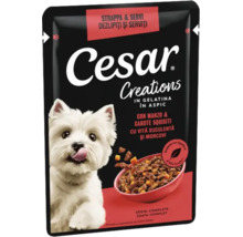 Hrană umedă pentru câini Cesar Creations în plic cu vită și morcovi în aspic