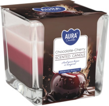 Lumânare parfumată Aura Candles Chocolate Cherry în pahar pătrat cu trei straturi de ceară