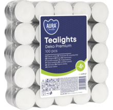Pachet cu 100 de lumânări tip pastilă Aura Candles cu o durată de ardere de patru ore, ambalate în folie transparentă