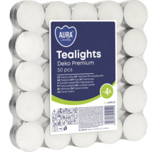 Pachet cu 50 de lumânări pastilă Aura Candles cu o durată de ardere de 4 ore în ambalaj de plastic
