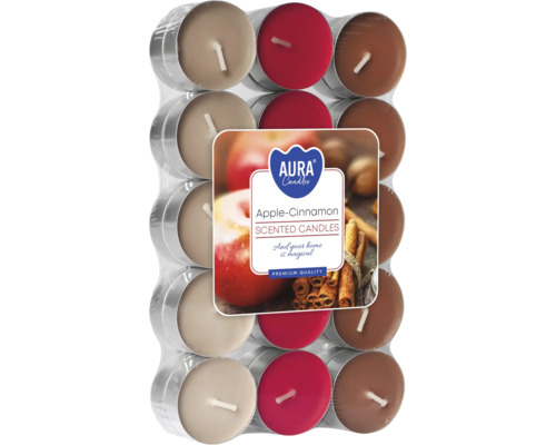 Pachet de lumânări tip pastilă cu parfum de măr și scorțișoară de la Aura Candles în cupe de aluminiu