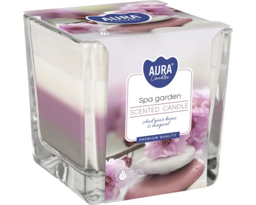 Lumânare parfumată în pahar Aura Spa Garden cu trei straturi de ceară
