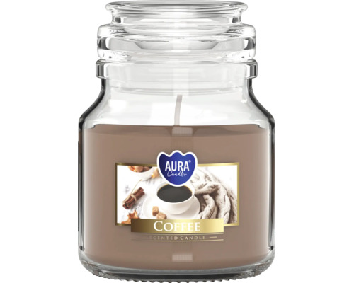 Lumânare parfumată Aura Candles în borcan de sticlă cu aromă de cafea