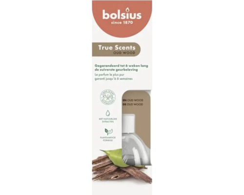 Rezerva pentru difuzor electric Bolsius True Scents Oud Wood cu extracte naturale si formula vegetala pentru pana la sase saptamani de parfum.