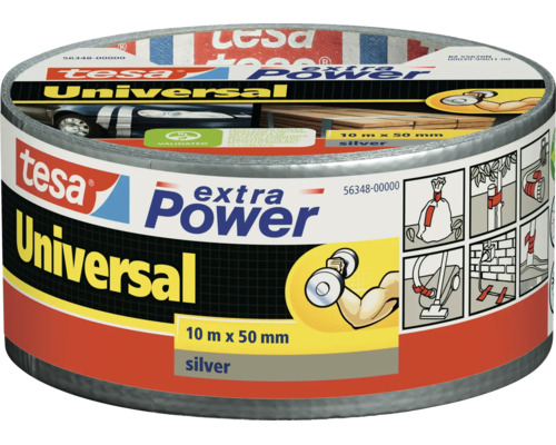Bandă adezivă textilă Tesa Extra Power Universal, 10 metri pe 50 milimetri, argintiu