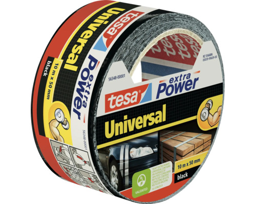 Banda adeziva textila Tesa Extra Power Universal neagra cu lungime de 10 metri si latime de 50 milimetri pentru reparatii si fixari