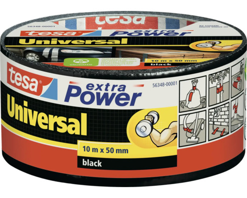 Bandă adezivă din pânză Tesa Extra Power Universal, 10 metri pe 50 milimetri, negru
