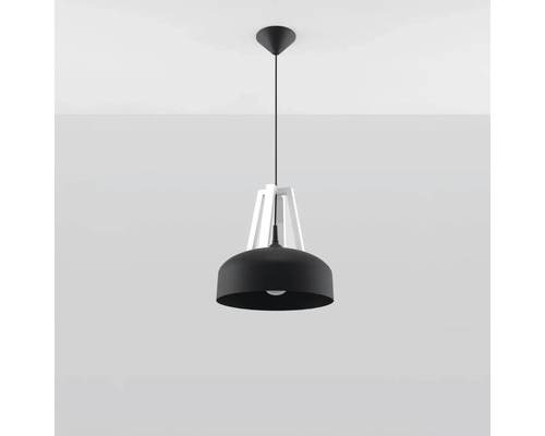 Lampa suspendata moderna cu abajur in forma de dom si suport decorativ pentru montare pe tavan